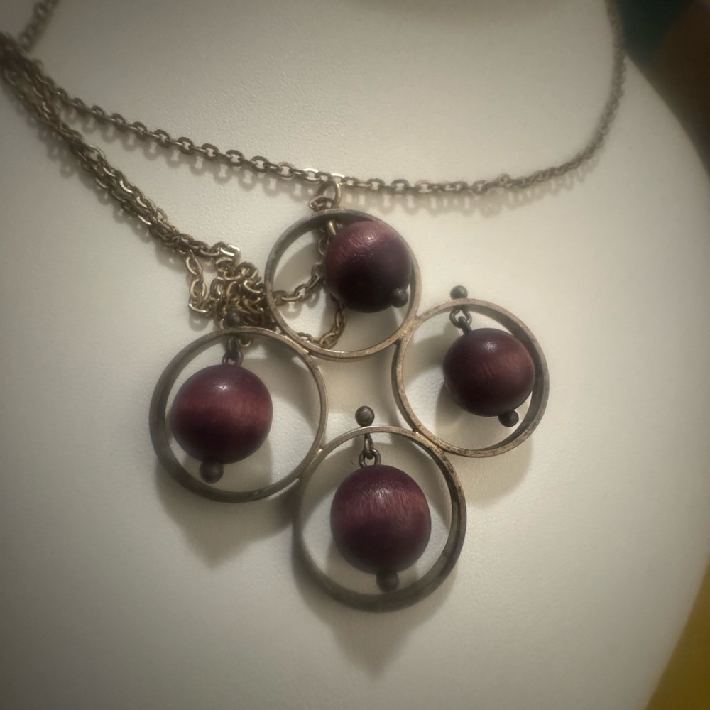 Kaija Aarikka of Finland Brown Wood & Metal Pendant Necklace - Women Jewelry